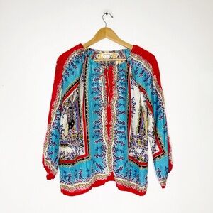 Johnny Was for Sundance 100% Silk Boho Blouse Top Size M Multicolor Floral